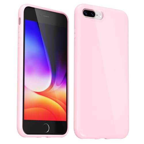 Svanove for iPhone 7 Plus/ 8 Plus Case Silicone, Glossy Soft Rubber Gel Jelly Cute Protective Plastic Simple Plain Phone Case Cover for Women Girl, Slim Thin Flexible Shockproof TPU, Pink