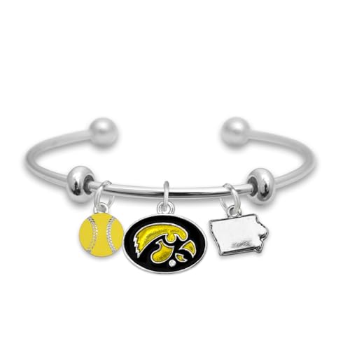 From the Heart Iowa Softball Accent Charm Team Traditions Cuff Bracelet with Team Color Logo, Softball and State Accent Charm Officially Licensed Jewelry Fan IU