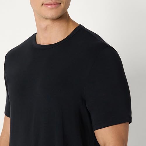 Amazon Essentials Camiseta Interior de Manga Corta, de Tela Modal, Supersuave Hombre, Pack de 2, Negro, M