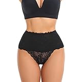 SLIMBELLE Damen String Tanga Sexy Spitzen Unterwäsche Hohe Taille Shaping Slip mit Spitze Figurformende Miederslip Body Shaper Bauchweg Unterhose Formende Höschen Frauen Sex Hipster Thong G-Strings L
