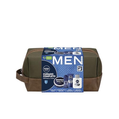 NIVEA MEN Pack Cuidado Completo Neceser, Set de regalo para hombre con crema facial (1 x 75 ml) crema hidratante todo el cuerpo (1 x 150 ml), bálsamo after shave (1 x 100 ml), desodorante (1 x 100 ml) NIVEA MEN Pack Cuidado Completo Neceser, Set de regalo para hombre con crema facial (1 x 75 ml) crema hidratante todo el cuerpo (1 x 150 ml), bálsamo after shave (1 x 100 ml), desodorante (1 x 100 ml)