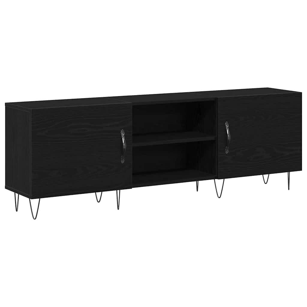 Mueble de TV con soporte de pared y espacio de almacenamiento, puerta de salón con patas de hierro de madera de roble negro