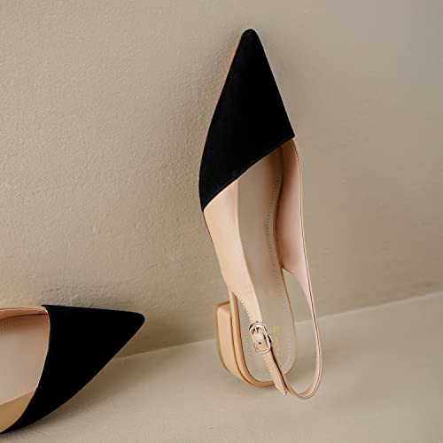 LEHOOR Women Slingback Flats Cap Toe Two Tone Pointed Closed Toe Flat Heel Sandals Pumps Colorblock Buckle Strap Patchwork Slip On Sandals Comfort Chic Office Ladies Summer 4-11 M US3