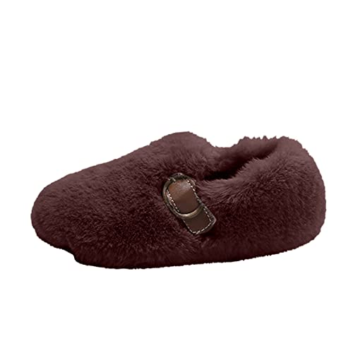 Boys Girls Slippers Wide Indoor Cotton Slippers Lightweight with Memory Foam Soft Sole Casual Shoes for Winter (Brown, 11-11.5 Years Big Kids)