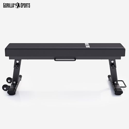 GORILLA SPORTS® Hantelbank - Klappbar, Flach, Massiv, bis 400 kg, Schwarz - Flachbank, Trainingsbank, Fitnessbank, Bankdrücken Bank für Zuhause – Bild 3