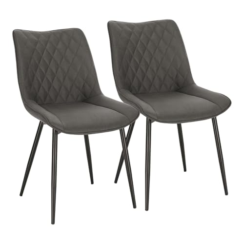 WOLTU Esszimmerstühle 2er Set, Küchenstühle, Wohnzimmerstühle, Polsterstühle mit Rückenlehne, für Esszimmer, Küche, Wohnzimmer, Büro, Sitzfläche aus Stoffbezug, Metallbeine, Dunkelgrau BH248dgr-2