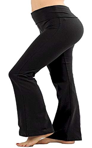 Women Plus Size Fold Over Waist Cotton Stretch Flare Leg Boot Cut Yoga