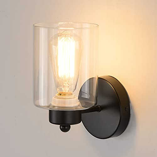 1-Light Bathroom Black Vanity Light Matte Black Wall Sconce Vintage with Clear Glass Shade, Hallway Light Fixture Sconces Wall Lighting - Image 6