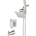 Aolemi Shower Tub Faucet Set with Handheld Spray Shower System Single Shower Rainfall Head and Handle with Tub Spout Combo Rough-in Valve Included Shower Trim Kit 6 Inch Shower Head, Brushed Nickel