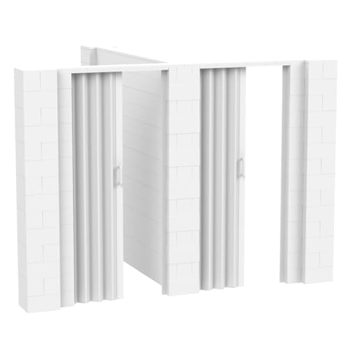 Image of EverBlock 10’ x 8’ x 7’ T-Shaped Wall Kit with 2 Accordion Doors | 3’ x 7’ Doorways | Modular Building Blocks | Room Divider & Partition | Easy to Connect & Reuse | Indoor & Outdoor Use | White