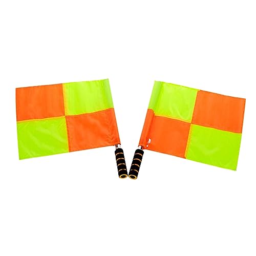 Yardwe 2pcs Referee Flag Set Checkered Match Prop Flag Waving Hand Signal for Outdoor Sports