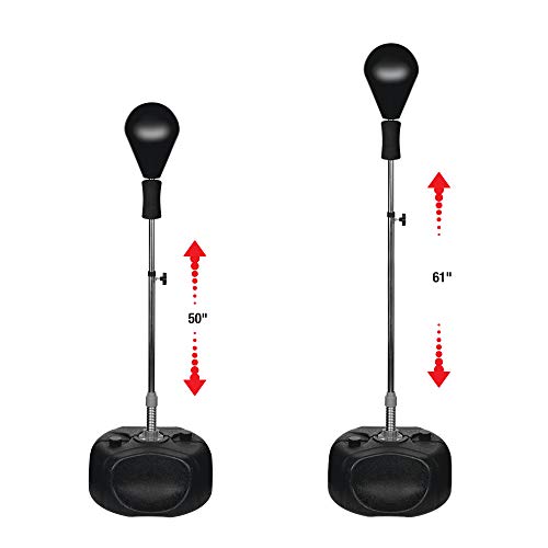 Protocol Best All-in-one Boxing Set | Solid EVA Foam Punching Ball with Adjustable Height Stand That Withstands Tough Beatings and Includes Comfortable Boxing Gloves (Premium) Black