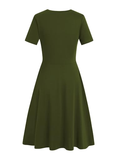 Image of Women's 2026 Fit and Flare Dress Summer Casual Elegant Vintage Floral Printed Work Party A-line Dress with Pockets 162