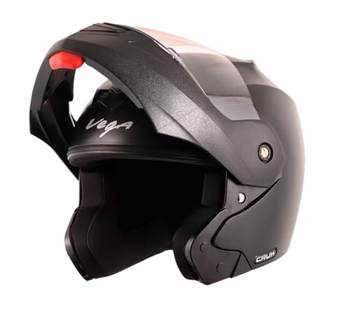 Vega Crux ISI Certified Flip-Up Helmet for Men and Women with Clear Visor(Black, Size:M)