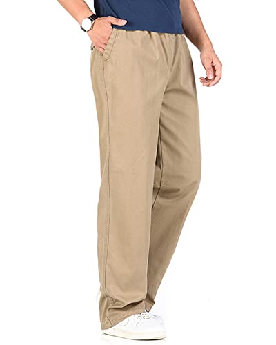 utcoco Men's Casual Cotton Pants Relaxed Fit Elastic Waist Straight-Leg Chino Pant