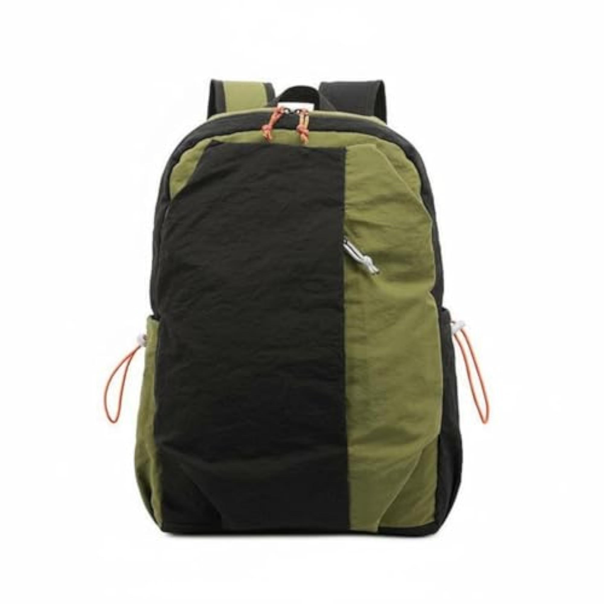 Crinkled Patchwork Two-Tone Nylon Backpack, Army Green