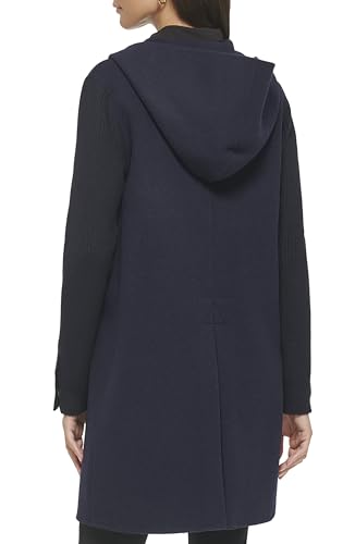 Image of Kenneth Cole Women's Hooded Double Face Wool With Hidden Snap Closure and Rib Knit Sleeve Coat