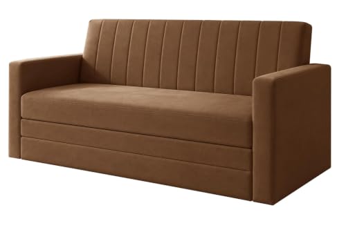 Image of Los Angeles Modern Velvet Three Seater Sofa Cum Bed with Armrest, Multipurpose Convertible Sleeper Couch Sofa for Living Room & Office - Brown Color