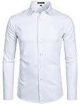 PARKLEES Men's Long Sleeve Dress Shirt Solid Slim Fit Casual Business Formal Button Up Shirts with Pocket White L
