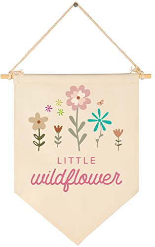 Little Wildflower-Canvas Hanging Pennant Flag Banner Wall Sign Decor Gift for Nursery Bedroom Playroom Front Door Baby Kids Girl Boy Teen-Christmas Present