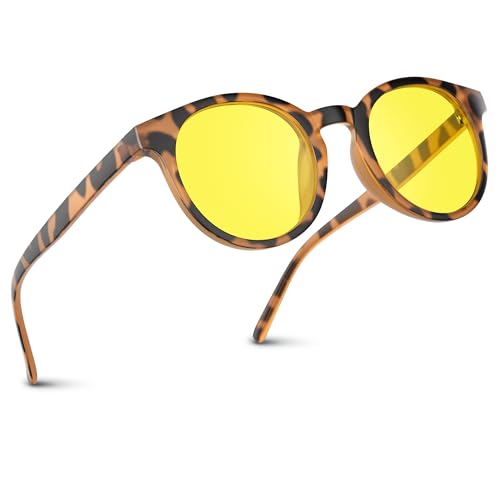 gesruny Nachtfahrbrille Damen Nachtsichtbrille für autofahrer nachtbrille autofahren Gelbe Blendfrei Night Vision Brill Leopardenbraun