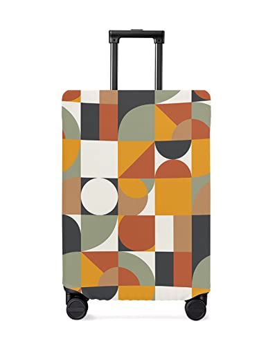 Travel Luggage Cover Spandex Elastic Suitcase Cover for Luggage, Scratch Proof Luggage Cover Protector for Trunk Case 19-21 Inch Luggage, Art Retro Middle Age Abstract Plaid Grey Orange