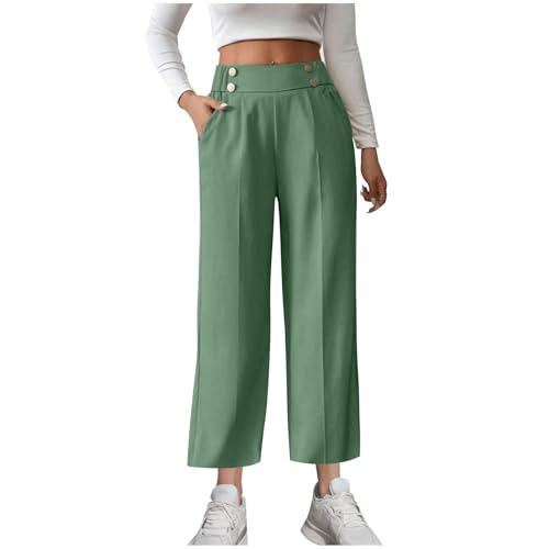 Women's Comfy High Waisted Wide Leg Pants Business Casual Elastic Waist Loose Trendy Solid Color Trousers with Pockets