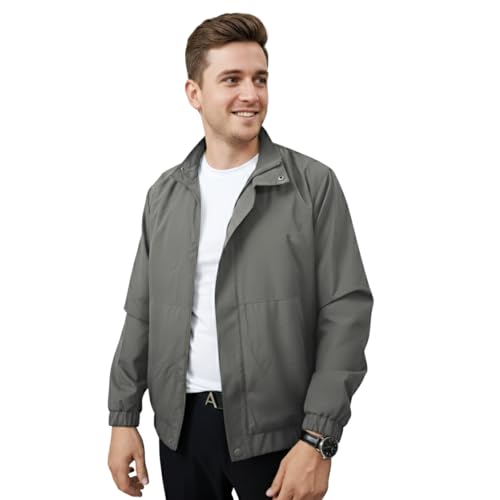 Image of GYMIFIC Solid jackets for men stylish latest Regular Fit Full Sleeves Zipped Closure 2 Pockets, Made of Durable Polyester, Suitable for Gym, Sports, Travel (Black)