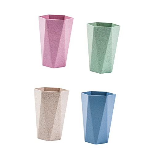RORPOIR 4pcs Family Toothbrush Tumbler Cups Set Simple Rhombus Mouthwash Cups for Bathroom Lovely Colors Portable Travel Use Elegant Design