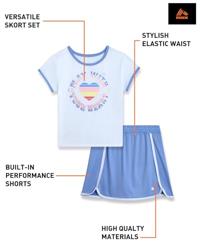 Image of RBX Girls Athletic Skort Set - 2 Piece Workout Outfit with Performance Graphic Tee & Athletic Skort for Girls
