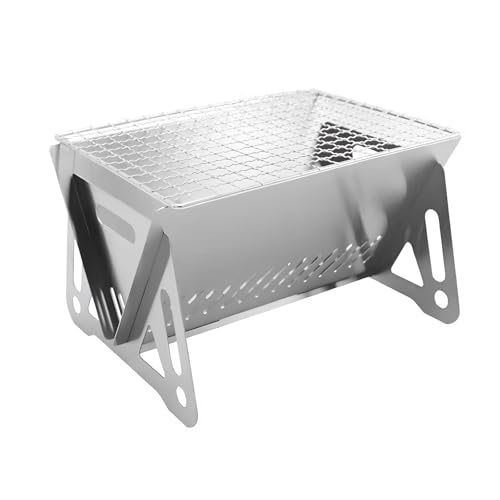 PQPQLI Barbacoa De Carbón Desmontable Y Portátil,Parrilla De Carbón Acero Inoxidable BBQ Grill para Exterior Fácil De Montar Y Transportar Estufa Camping Accesorios(21 * 16 * 13cm)