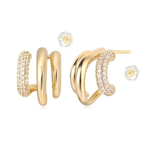 MYEARS Women Hoop Earrings Gold Open C Shape 14K Small Simple Hypoallergenic Everyday Illusion Jewelry