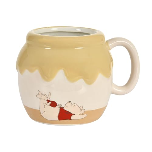 Elbenwald tasse en design 3D pour les fans de Winnie l'Ourson - design pot de miel - 9 x 9,5 x 13 cm - 420 ml - céramique - jaune
