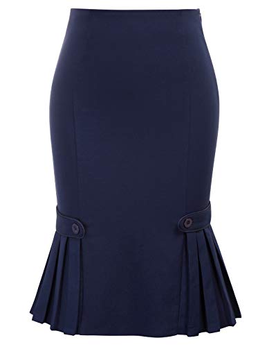 Belle Poque Plus Size Knee Length Pencil Empire Waist Skirts Navy Blue XXL BP803-2