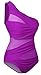 Runtlly Women's One Piece Swimsuits One Shoulder Tummy Control Swimwear Bathing Suit with See Through Mesh Plus Size Style Purple XXXL