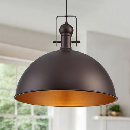Image of 18 Inch ORB Farmhouse Pendant Lights for Kitchen Island 1 Pack | ETL Certificate, Easy to Install,Adjustable Height Cord,Vintage Industrial Dome Hanging Light Fixtures