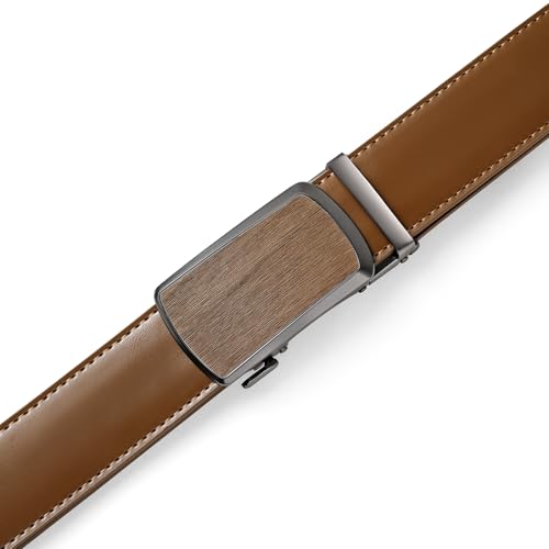 Image of Drowsmen Leather ratchet belt 1 3 /8 inch with Click Sliding Automatic Buckle, Adjustable belt Trim to Fit