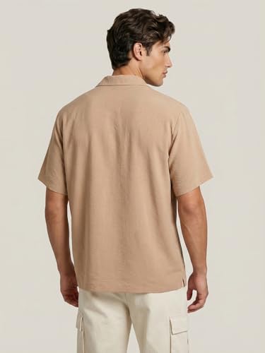 Image of Urbano Fashion Men's Cotton Half Sleeve Relaxed Fit Textured Shirt with Cuban Collar