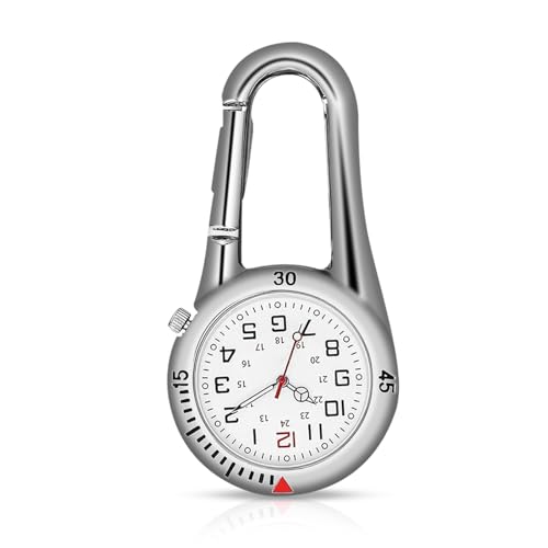 WIYETY Montre infirmière en argent : montre à quartz multifonctionnelle montre à mousqueton, petite montre de ceinture lumineuse pour médecins,...