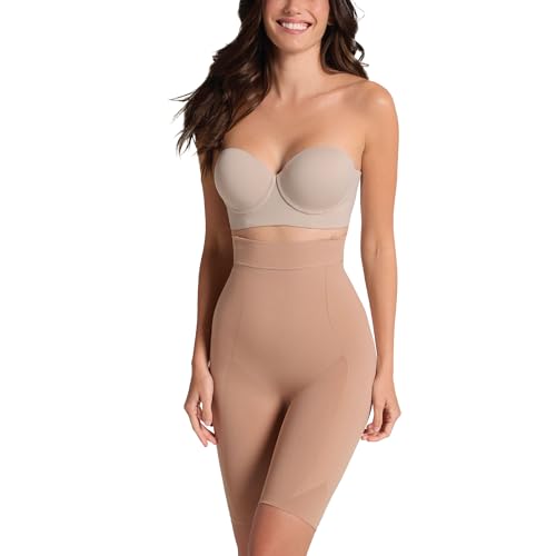 Leonisa Womens Seamless High Waist Shapewear with Thigh Compression,Beige,Large