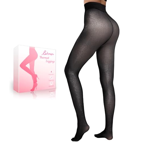 Image of HONGTEYA Fleece Lined Tights Women Winter Thermal Leggings Pantyhose Fake Translucent Thick Warm Sheer Tights