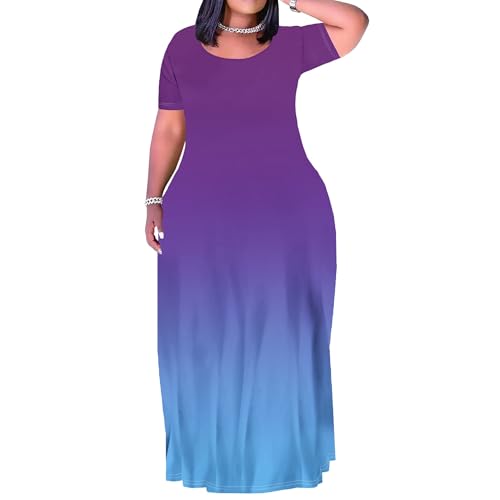 Image of PinkPatty Women's Plus Size Maxi Dresses Short Sleeve Sundress Summer T-Shirt Beach Long Dress with Pockets