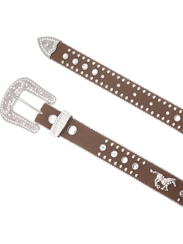 Nocona Girl's Running Horse Conchos Belt, Medium Brown Distressed, 184