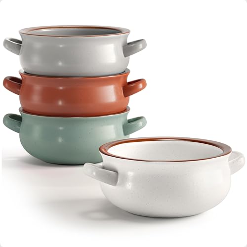 Ceramic Soup Bowls With Handles Set of 4 - 20 oz French Onion Sou...