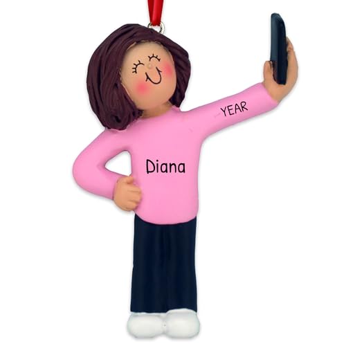 Personalized Smartphone Ornament 2024 - Brunette Selfie Ornament Vintage Phone
