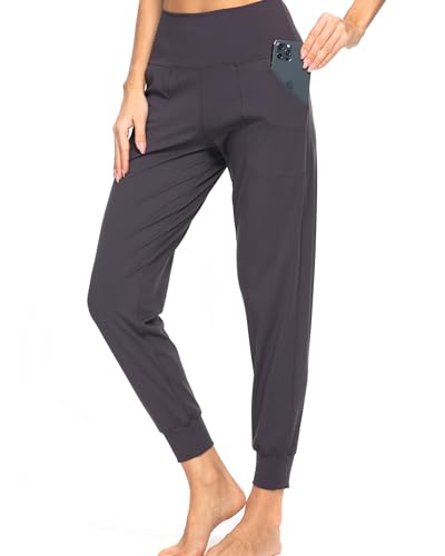 Image of Kcutteyg Women's Joggers with Pockets, High Waisted Jogging Pants for Women Workout Yoga Tapered Soft Pants (Dark Grey, Small)