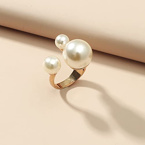 CSIYANJRY99 Pearl Promise Ring - Faux Baroque Statement Open Adjustable Trendy Stacking Irregular Finger Ring4
