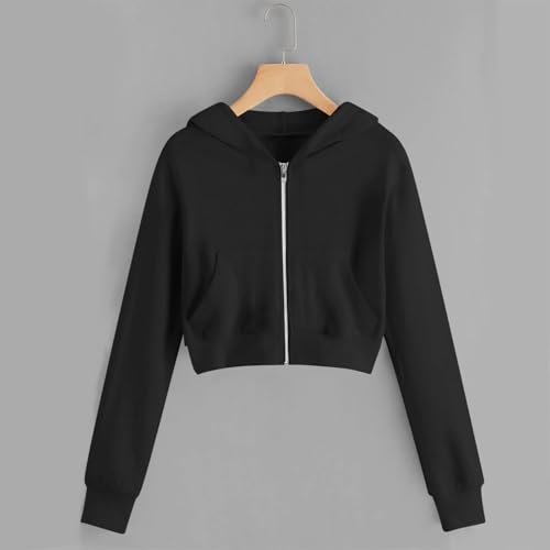 Crop Sweatshirts for Girls Long Sleeve Zipper Solid Color Casual Soft Lightweight Loose Pullover Shirt with Pockets2