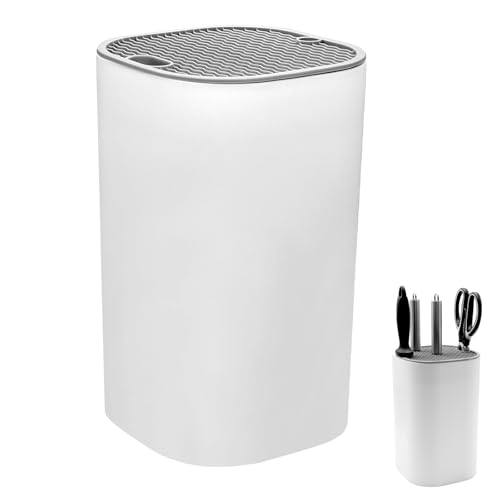 Bloc à Couteaux Sans Couteau, Porte Couteaux de Cuisine, Détachable Support de Couteau Carré, avec Fentes et Design D'écoulement, Bloc de Rangement de Ciseaux, pour les Cuisine, Blanc