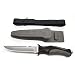 BOffer Scuba Diving Knife Fixed Blade with Nylon and ABS Sheaths - Black Tactical Sharp knives with Edge Line Cutter,Sawing Edge,2 Pairs Leg Strap for Divers Dive,Snorkeling (Black arc)
